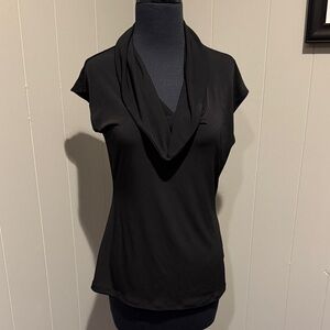 B19 Banana Republic Preppy Stretch Elegant Black Cowl Neck Blouse